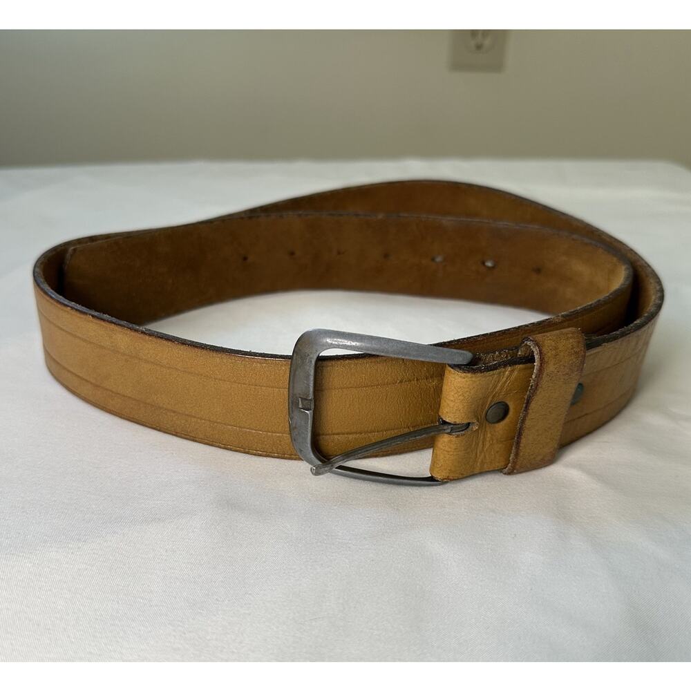 Vintage glazed cowhide Leather brown chunky buckle western Boho belt Sz 38-40